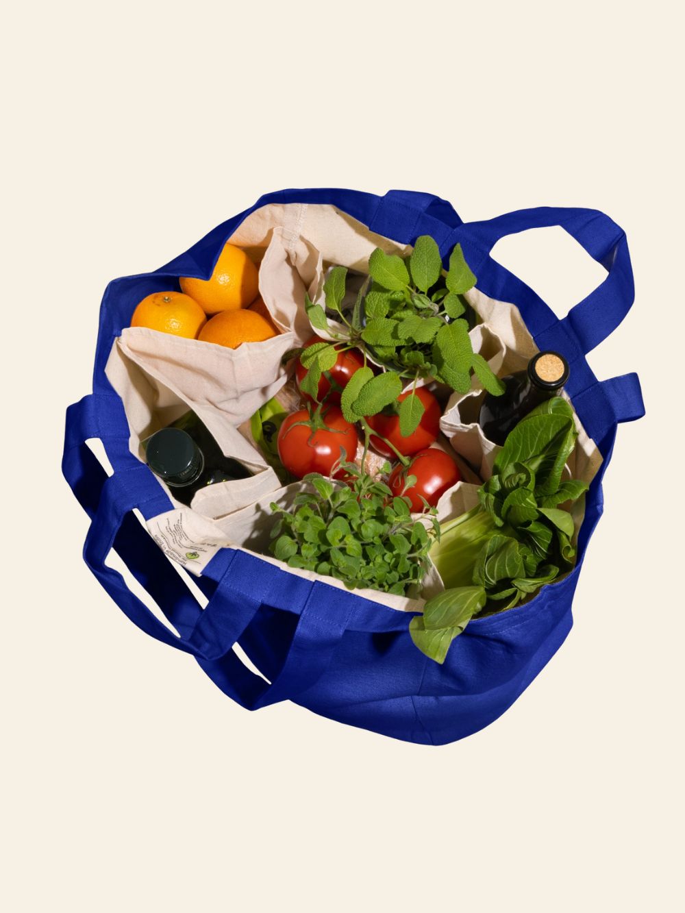 Multi-Pocket Cotton Grocery Tote | Indigo