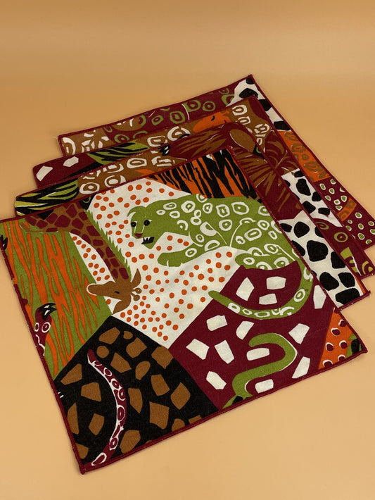 Vintage Jungle Print Cloth Table Napkins (Set of 4)