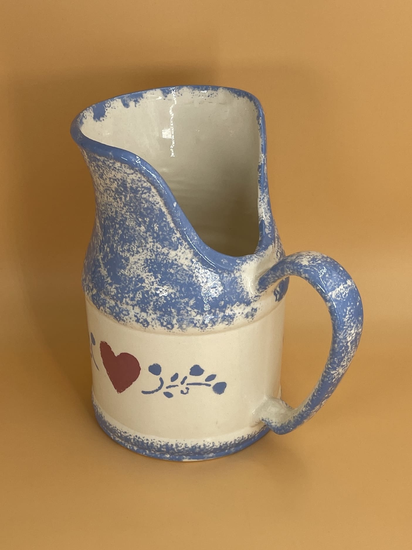Vintage Blue and White Heart Pitcher