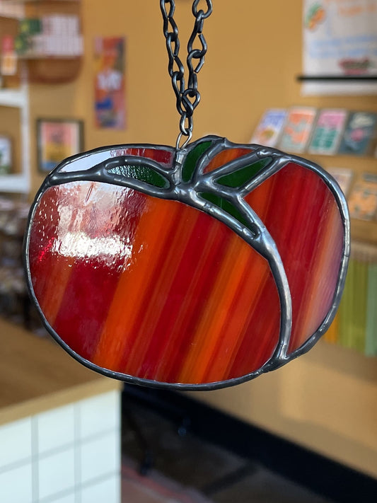 Botanic Beetle Stained Glass Hanging | Red Heirloom Tomato