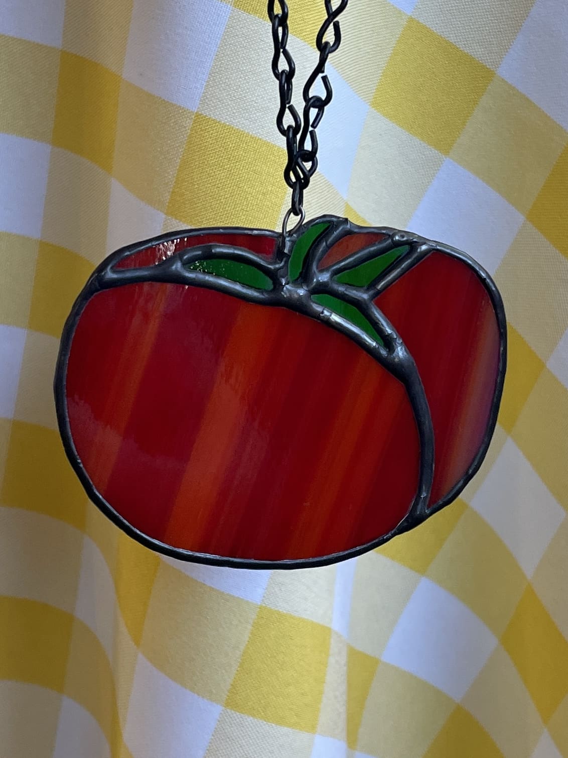 Botanic Beetle Stained Glass Hanging | Red Heirloom Tomato