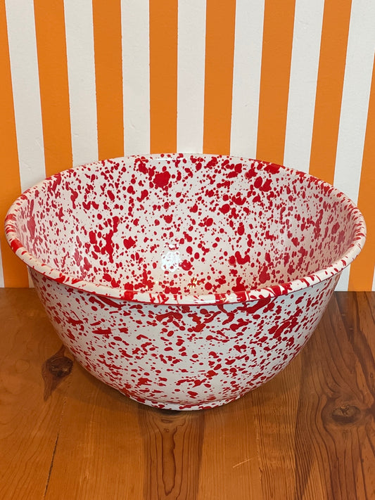 Enamelware Large Salad Bowl | Red Splatter