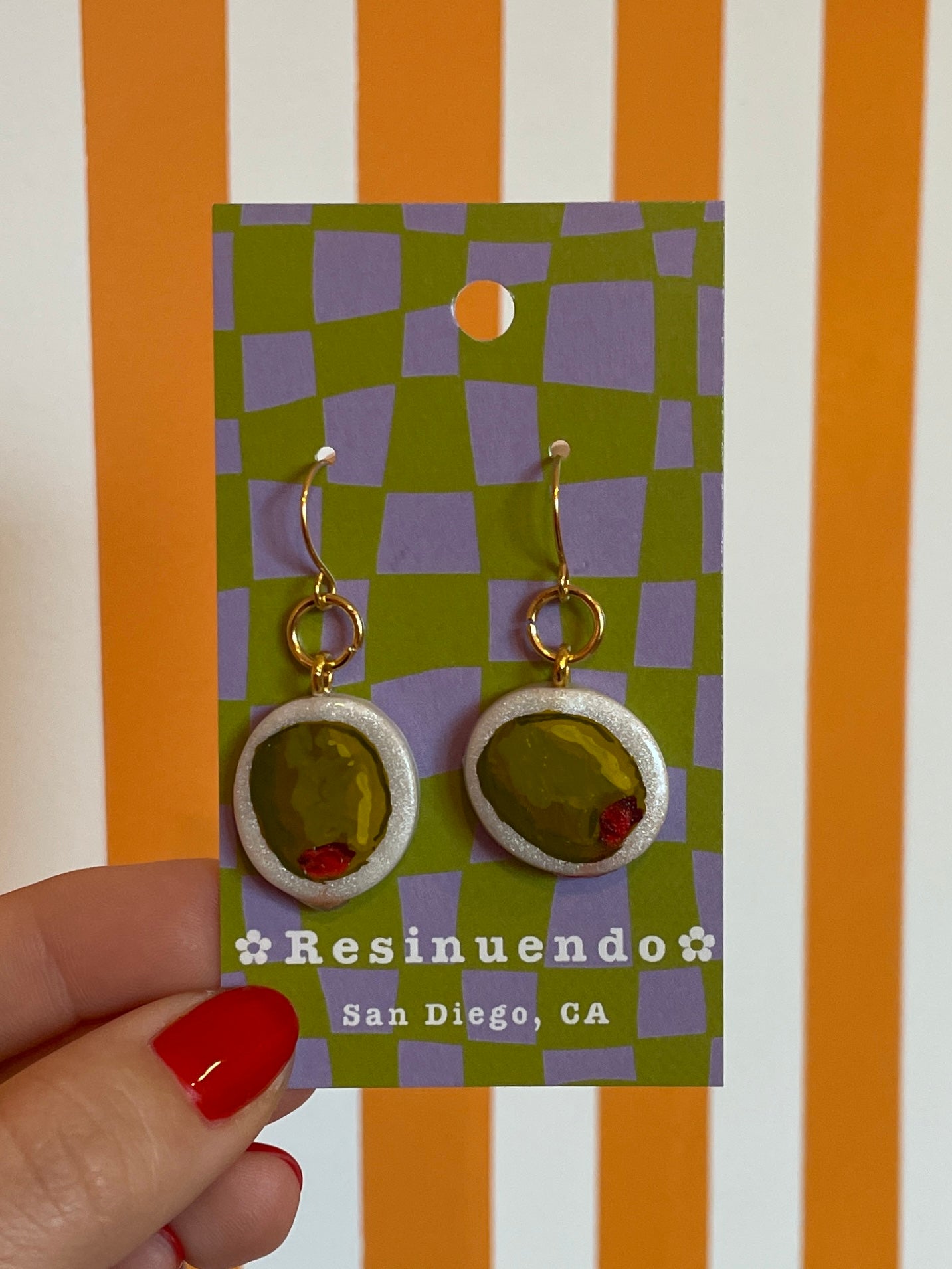 Resinuendo Earring Pair | Hand Painted Olives