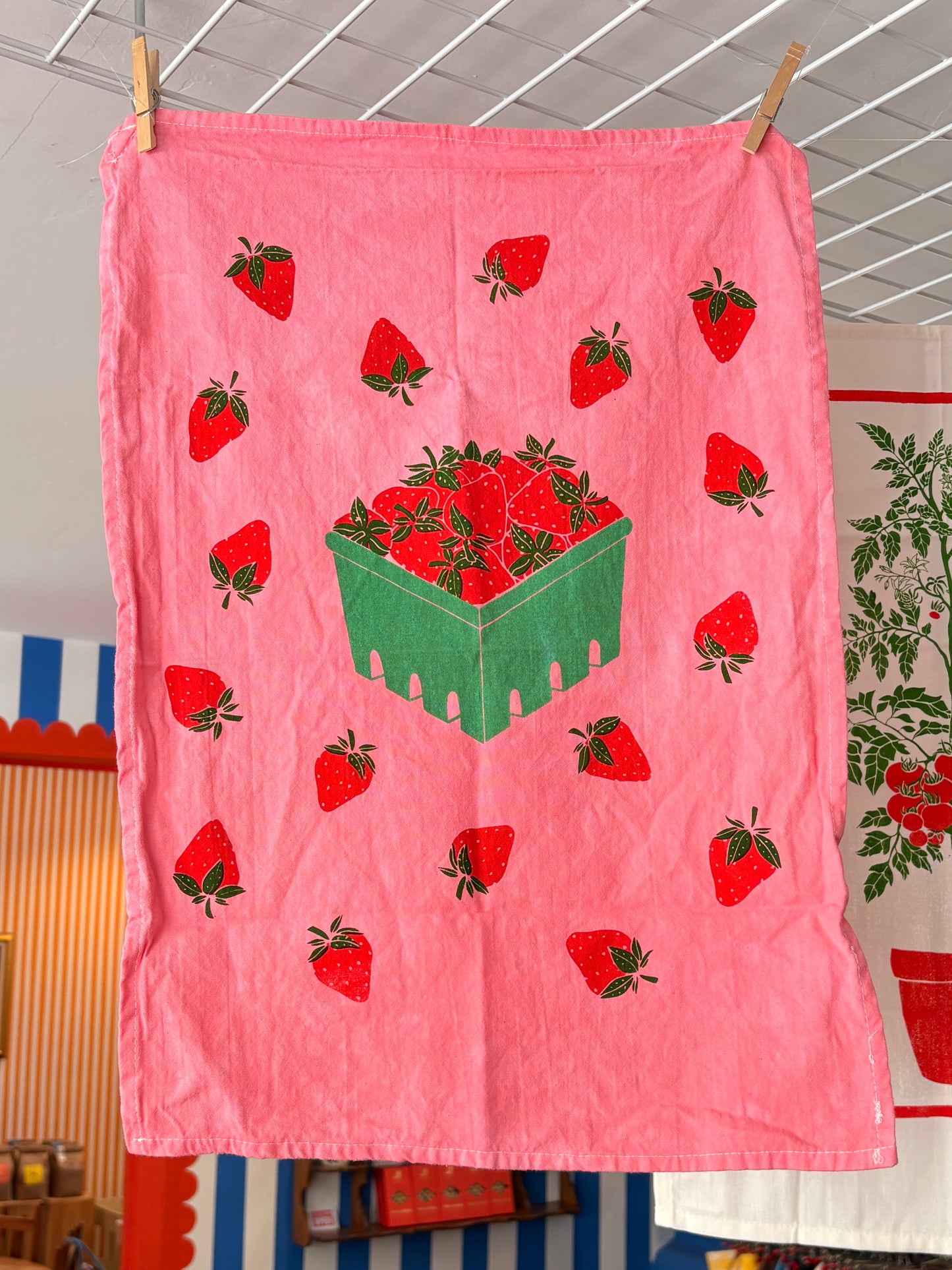 Hand Screen Printed Tea Towel | Strawberries