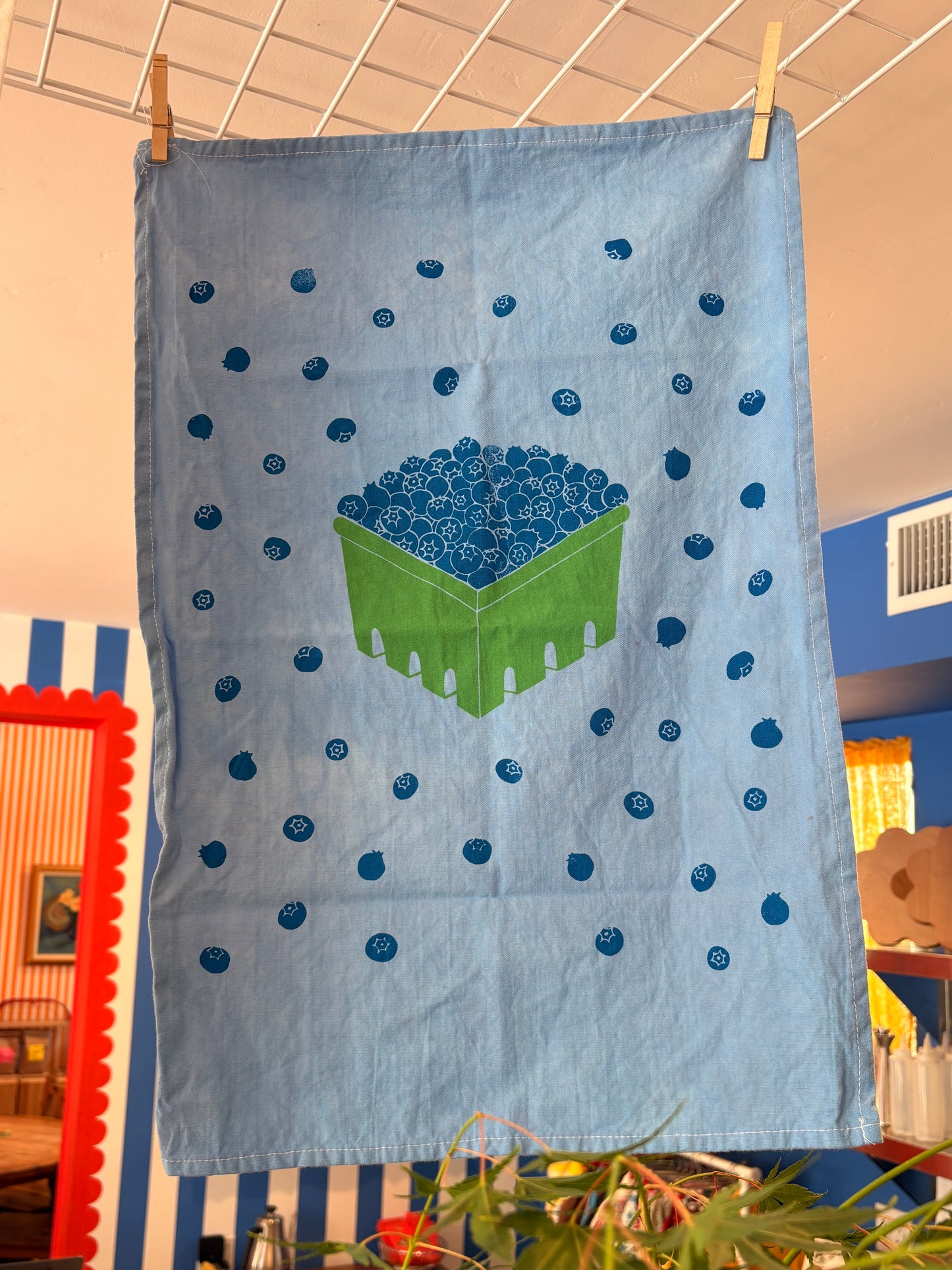 Hand Screen Printed Tea Towel | Blueberries