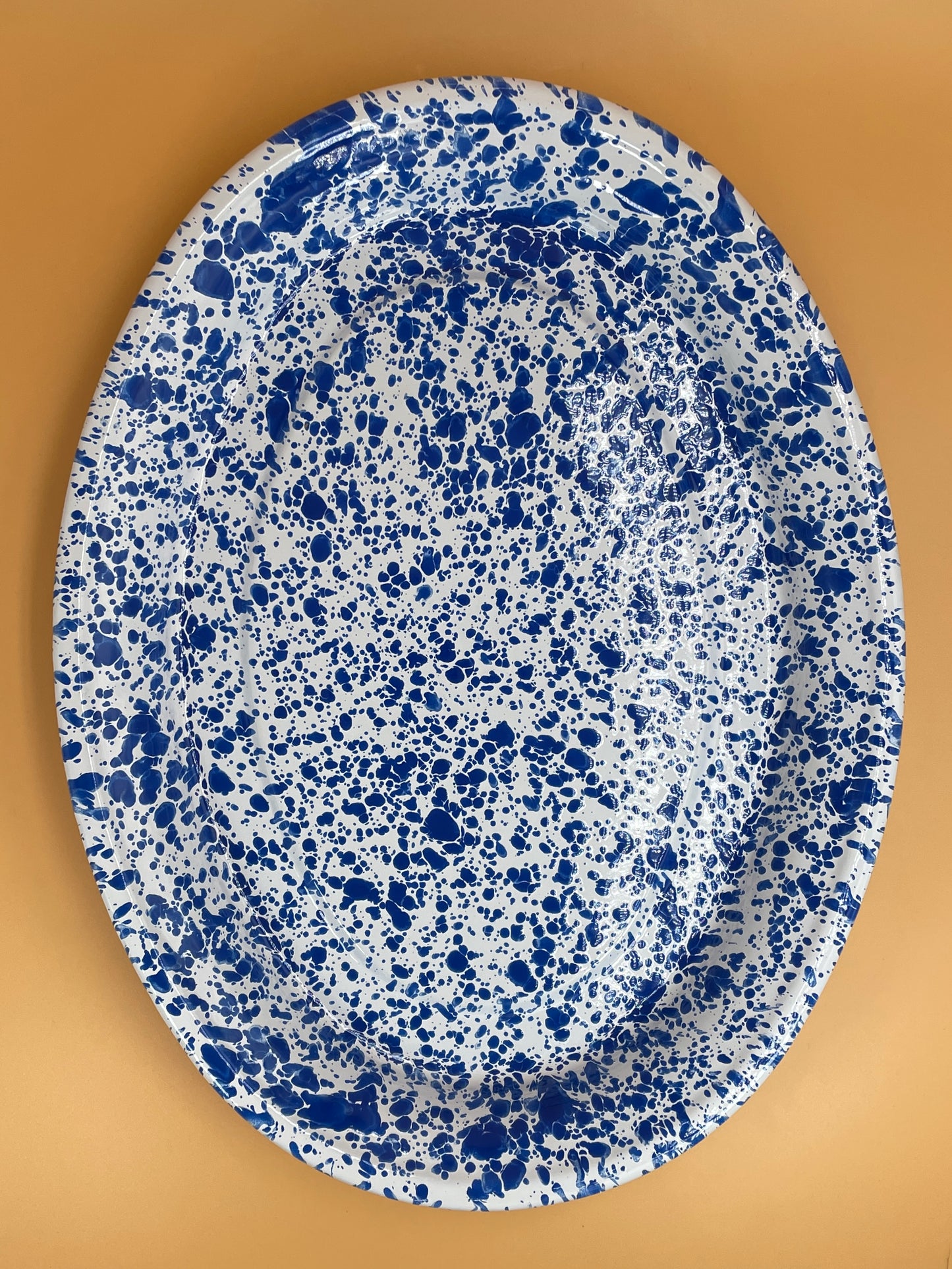 Enamelware Oval Serving Platter | Blue Splatter