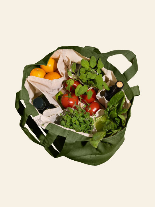 Multi-Pocket Cotton Tote | Green