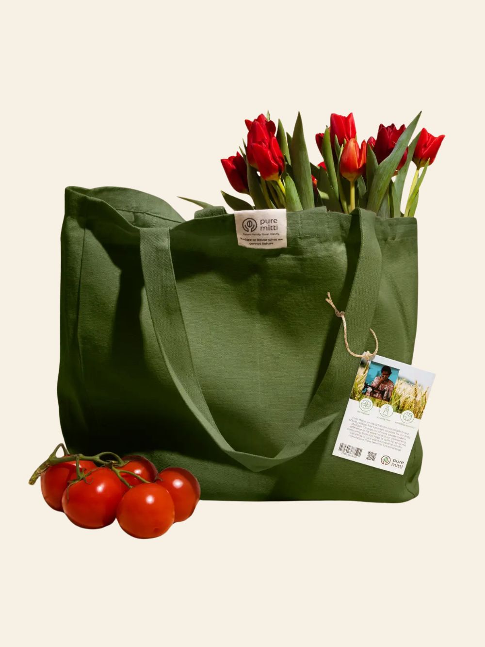 Multi-Pocket Cotton Tote | Green