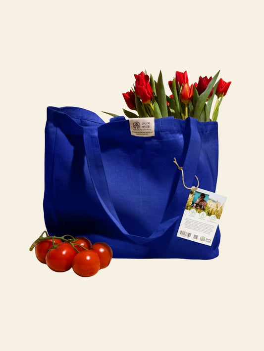 Multi-Pocket Cotton Grocery Tote | Indigo