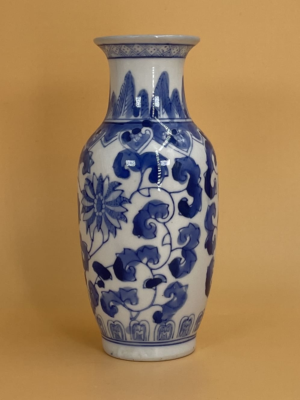 Vintage Painted Blue and White Bud Vase