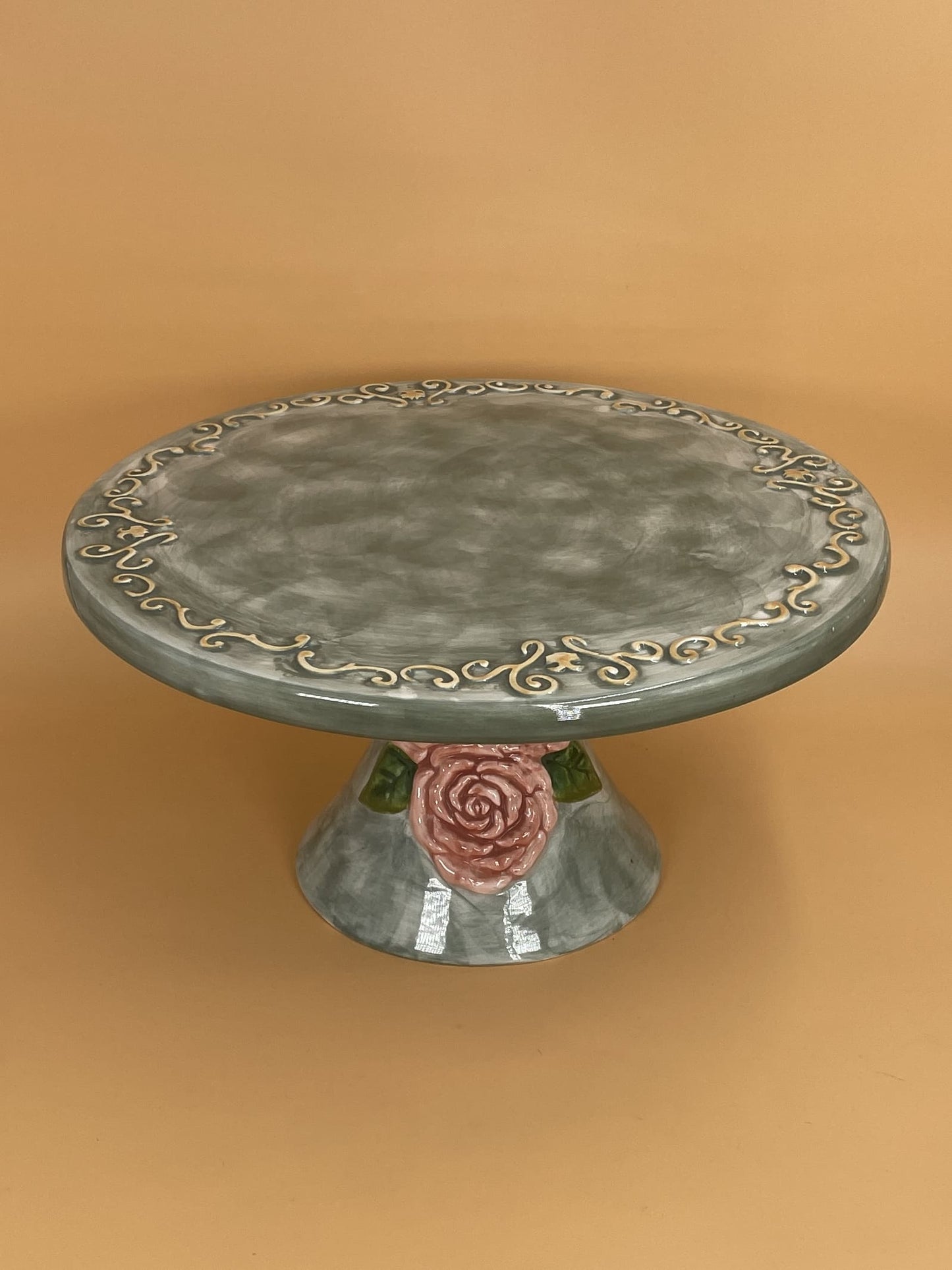 Vintage Turquoise Rose Cake Platter