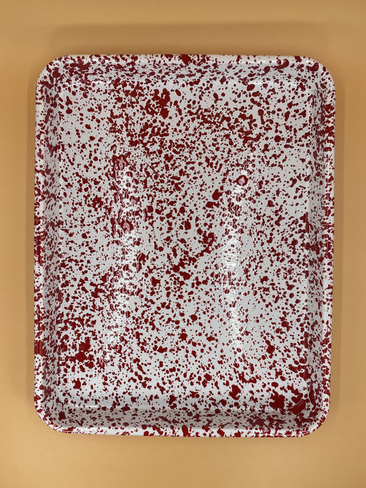 Enamelware Splatter Large Rectangle/Jelly Roll Tray | Red