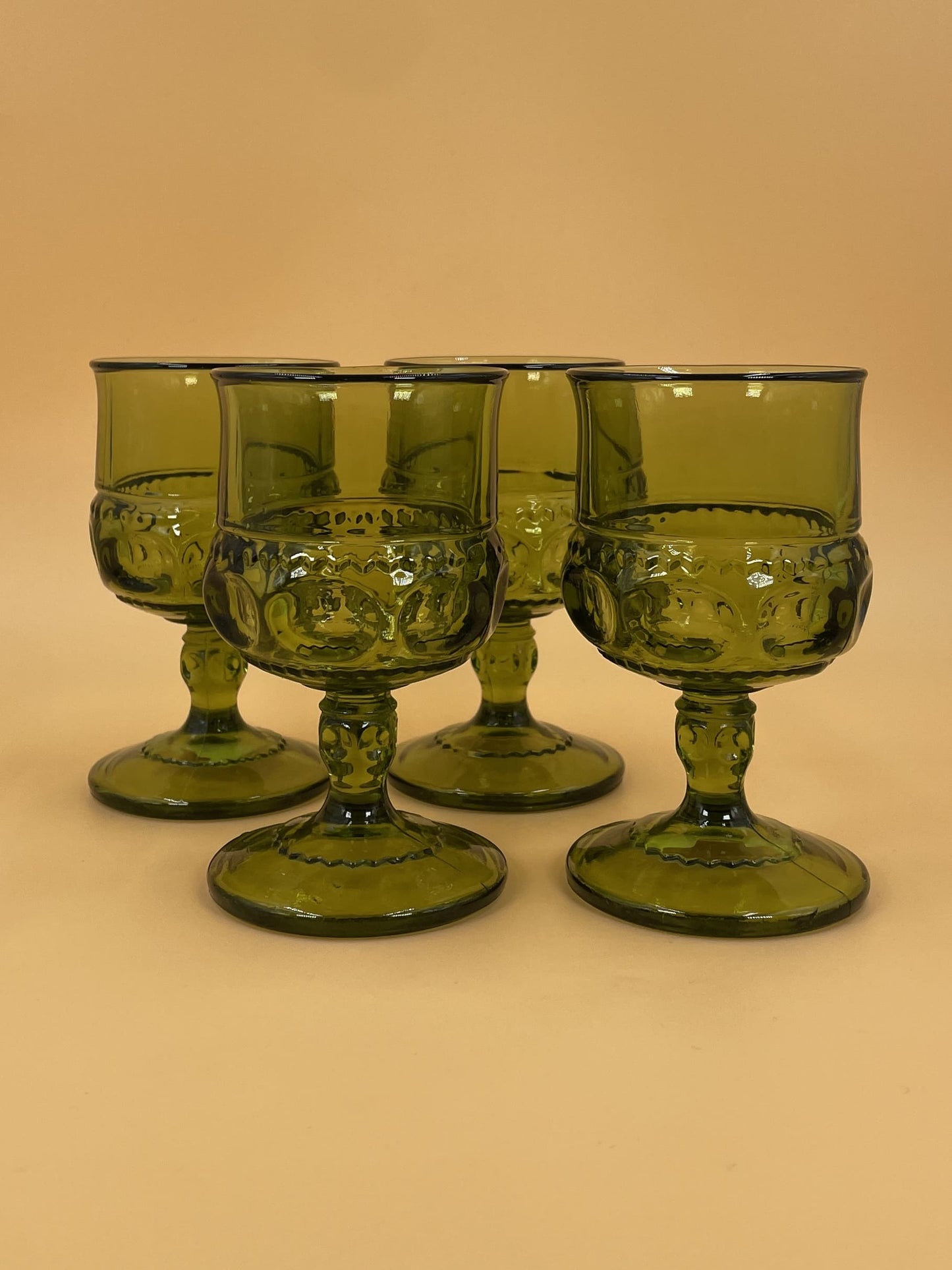 Vintage Indiana/Tiffin Goblet - King's Crown Thumbprint in Avocado (Small) | Sold as Pairs