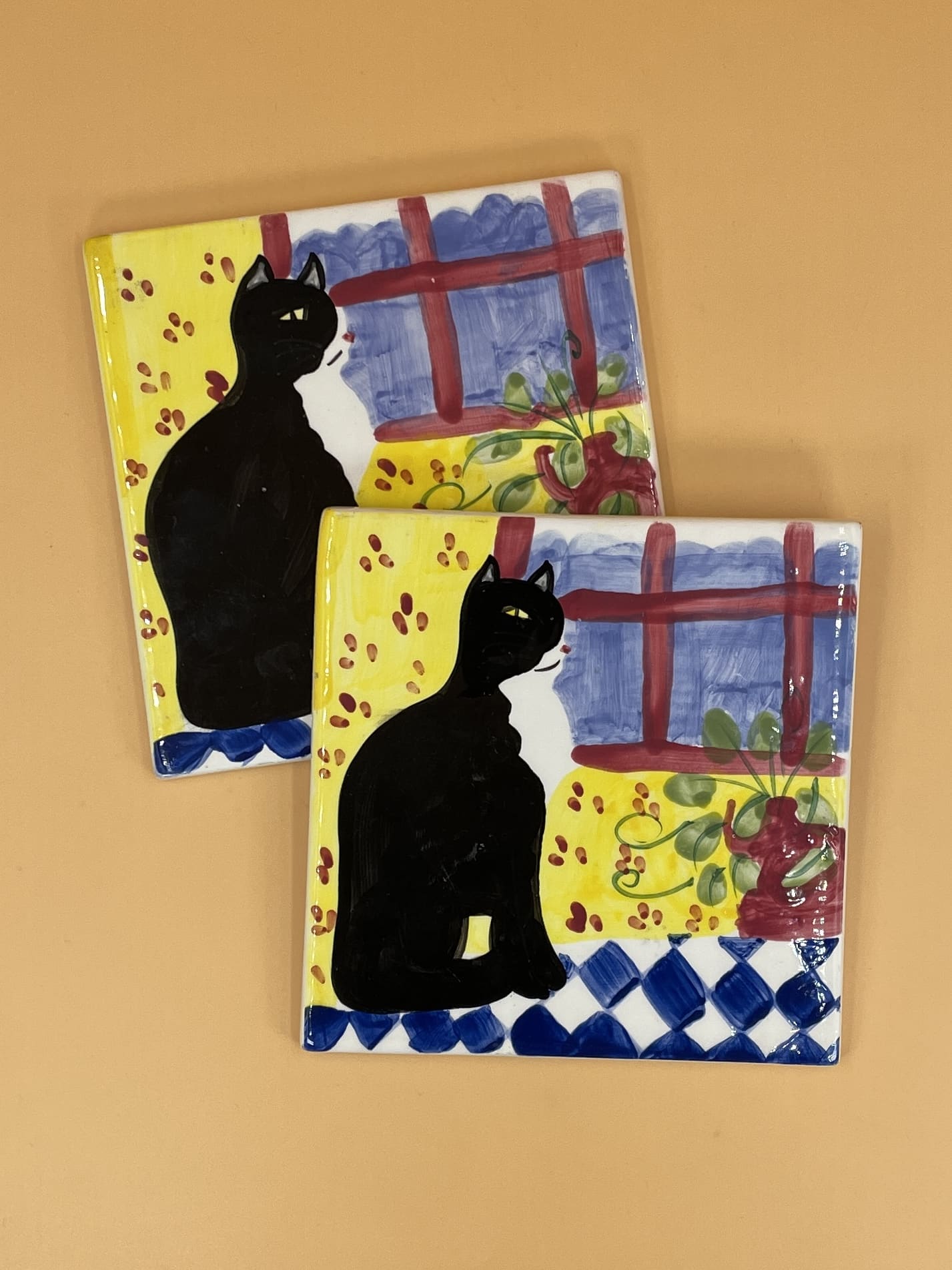 Cat by a Window Tile Pot Rest