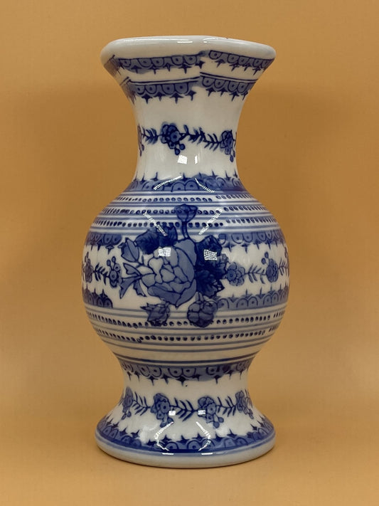 Blue and White Floral Painted Vase