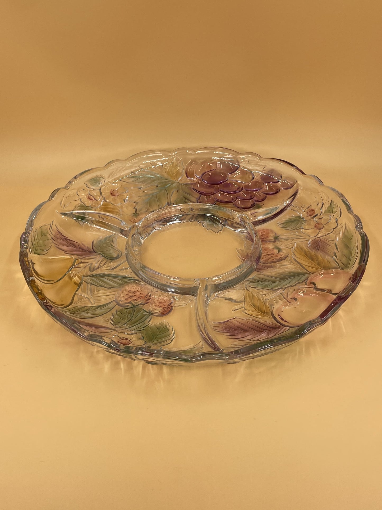 Colored Fruit Glass Serving Platter with Compartments