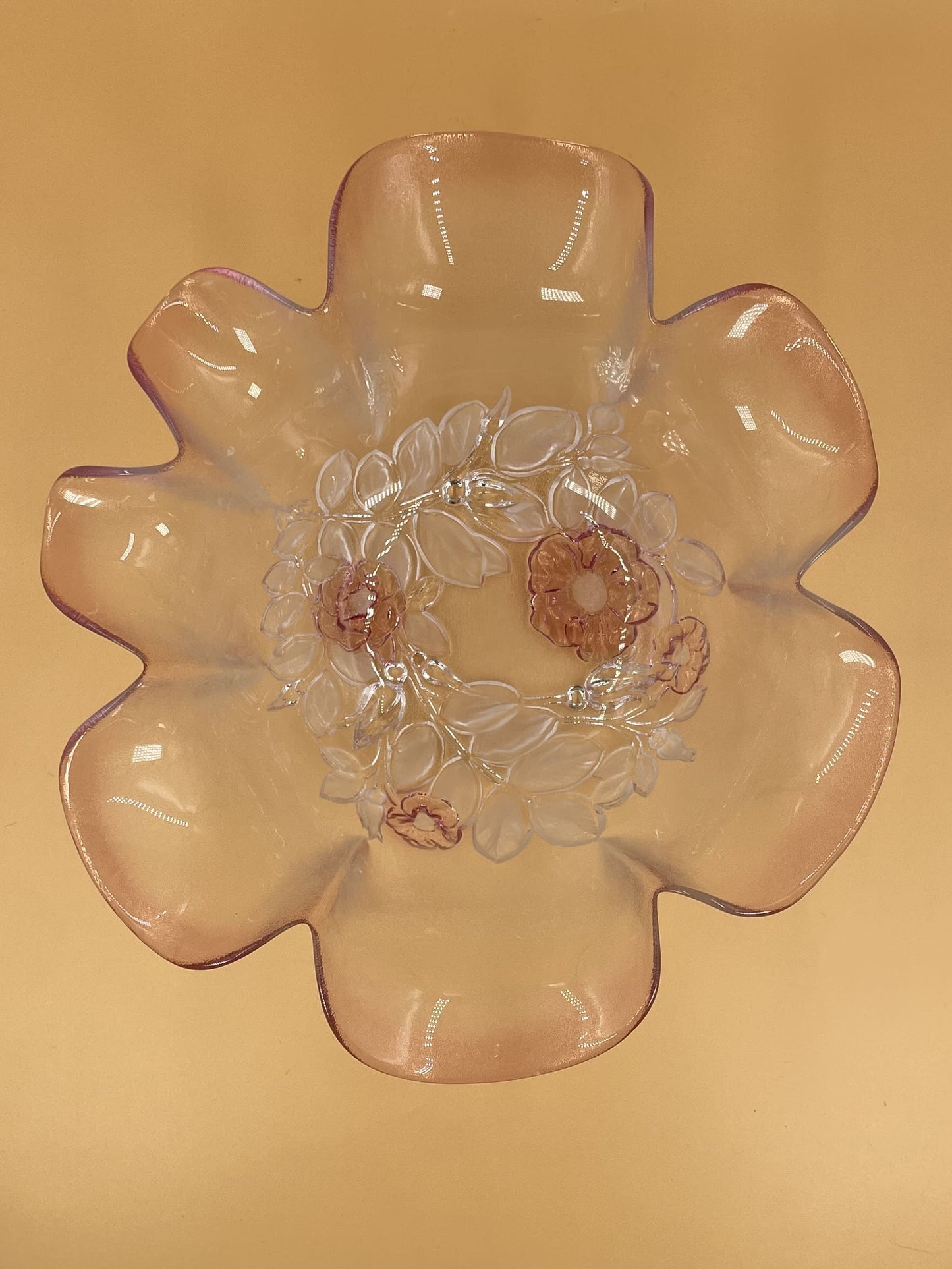 Pink Wavy Floral Glass Bowl