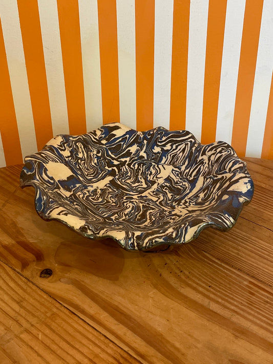 Mellow Ceramics Hand-built Bowl | Layered Blue / Cream / Black