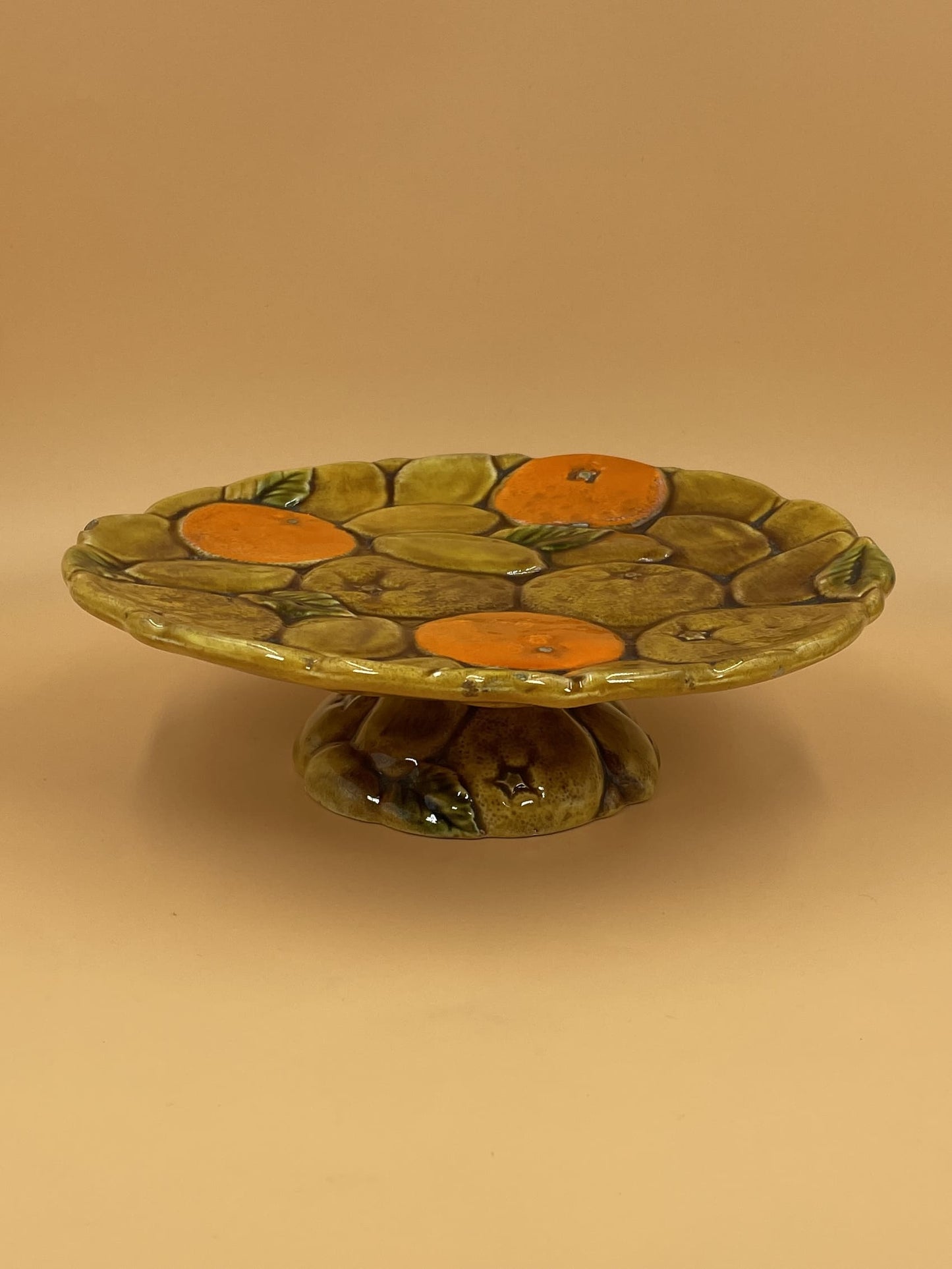 Mid-Century Inarco Ceramic Cake Stand (Orange Spice Pattern)