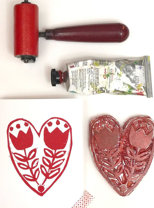Lino-Printed Valentines Workshop with Laurie Nasica | Thursday, February 12, 6 PM