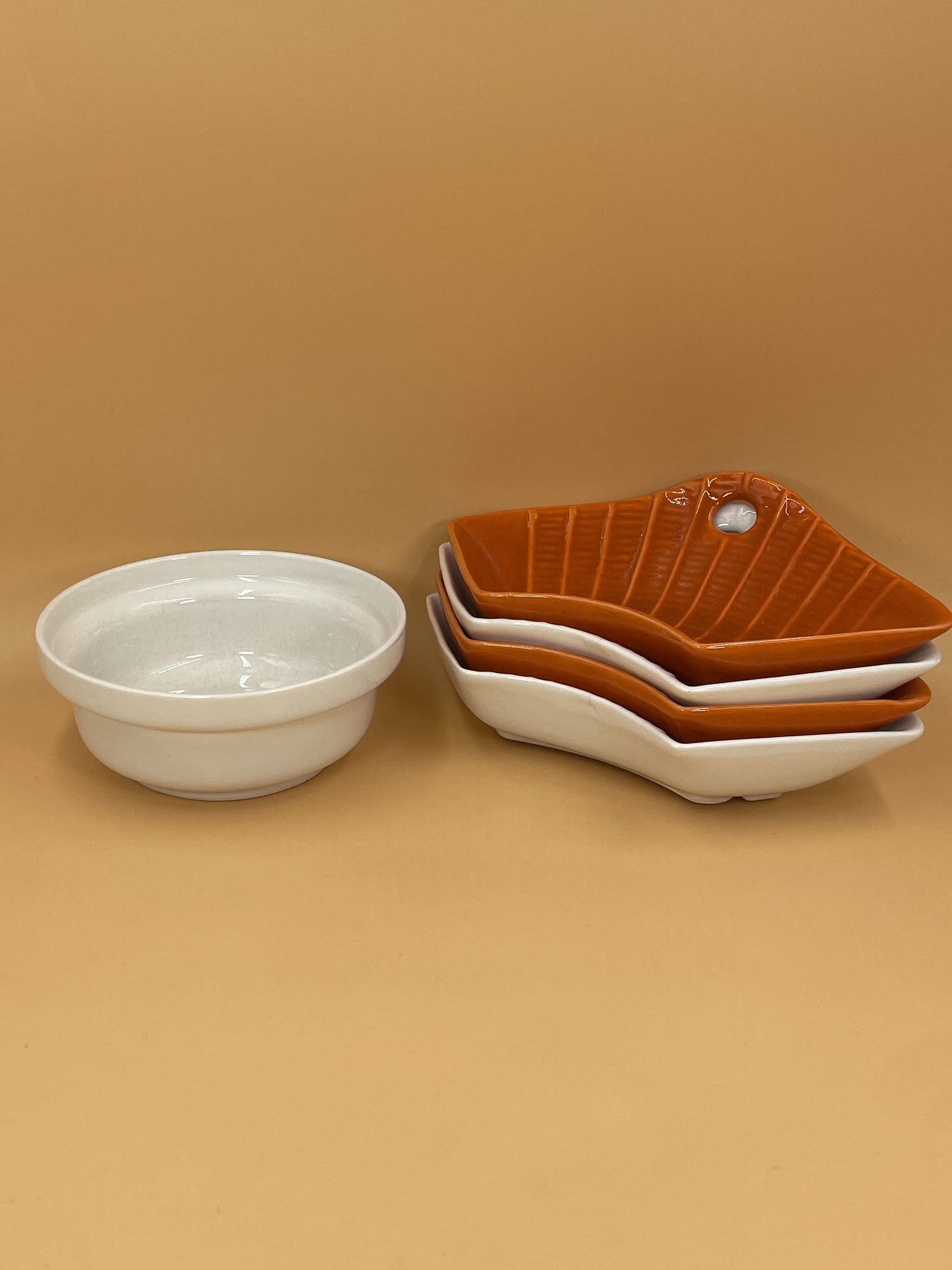 Vintage White & Orange Serving Set