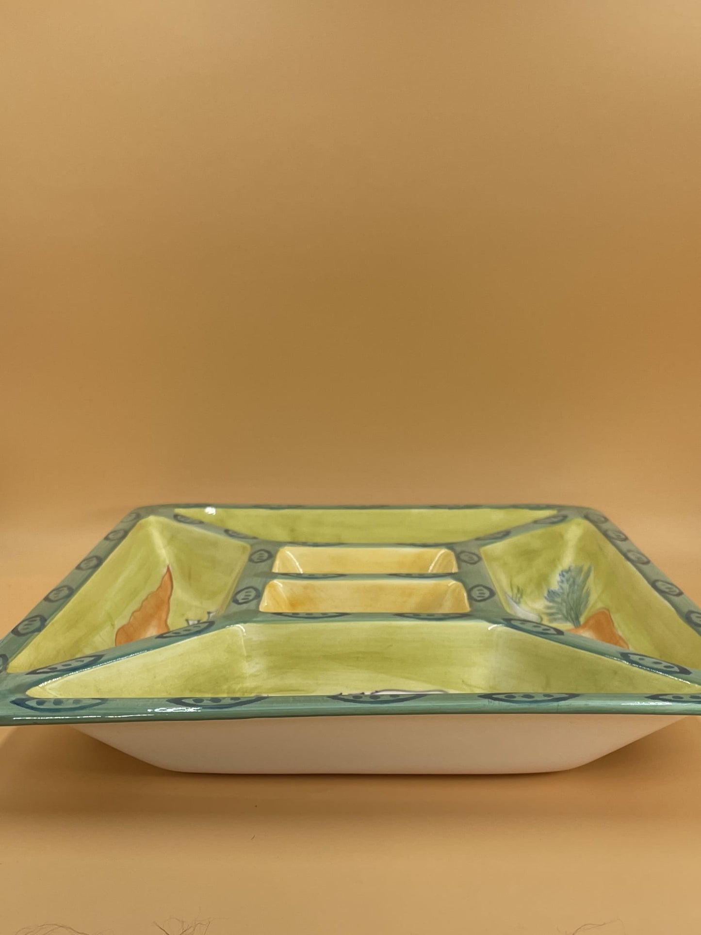 Ceramic Painted Veggie Serving Platter with Compartments