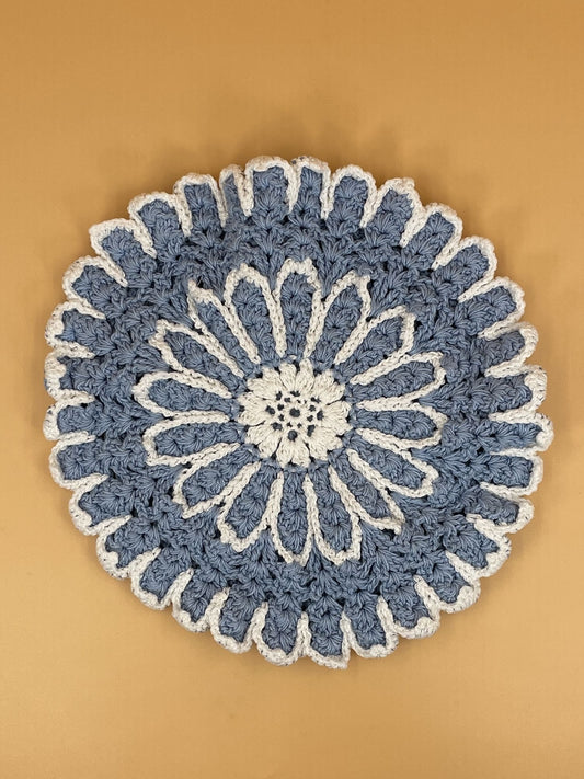 Hand-Made Blue Flower Crochet Pot Rest | Large