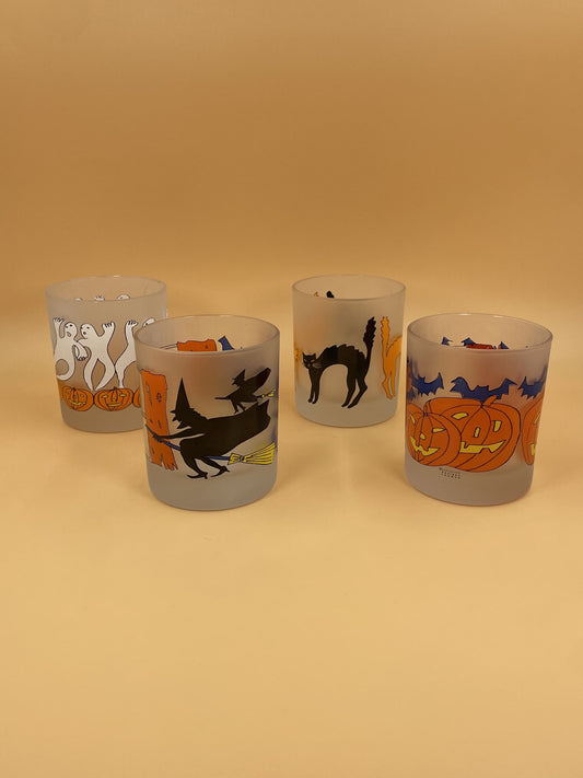 Illustrated Halloween Frosted Glassware  | Set of 4