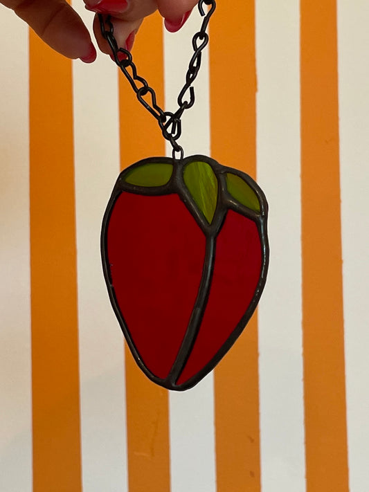 Botanic Beetle Stained Glass Hanging | Strawberry