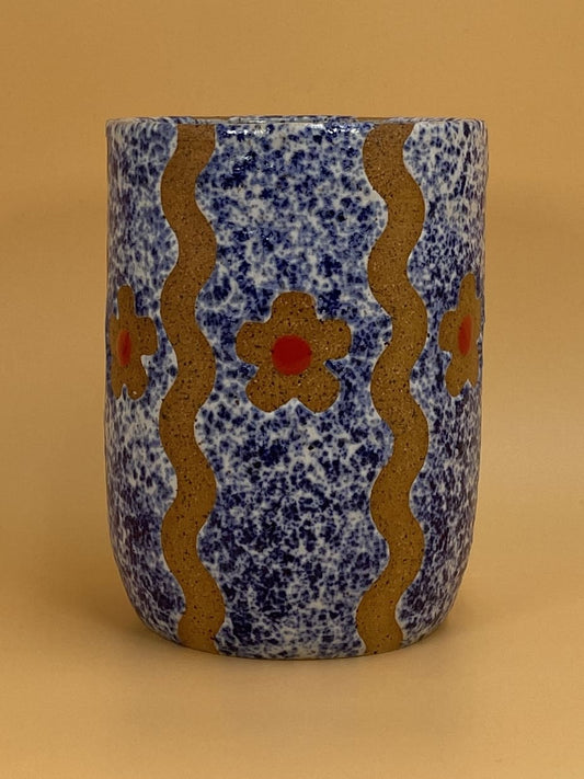 Mellow Ceramics Cup | Blue Splatter Wiggle Daisy
