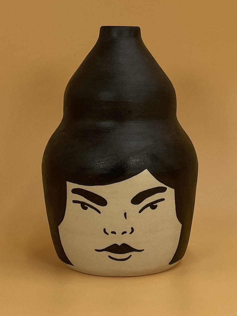 Black Slip Babes Face Vase 5 1/2"