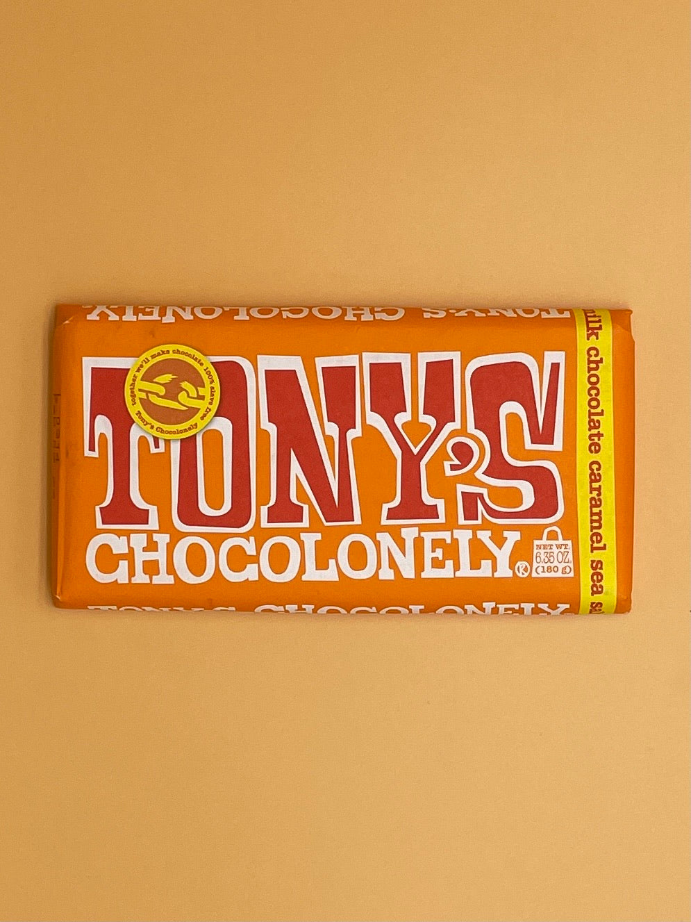 Tony's Chocolonely Milk Chocolate Bar with Caramel and Sea Salt 32%