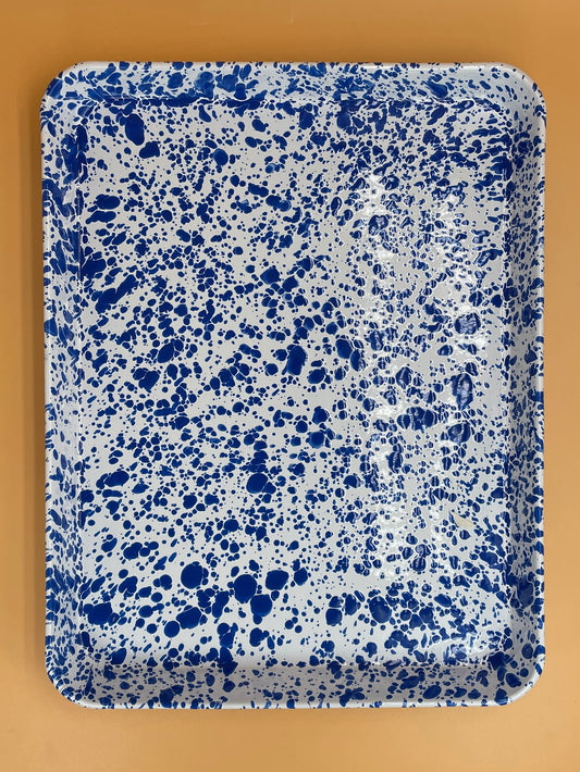 Enamelware Splatter Large Rectangle/Jelly Roll Tray | Blue